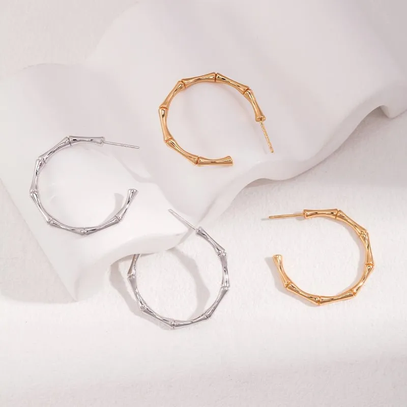 Bamboo Hoop Earrings-Sterling Silver