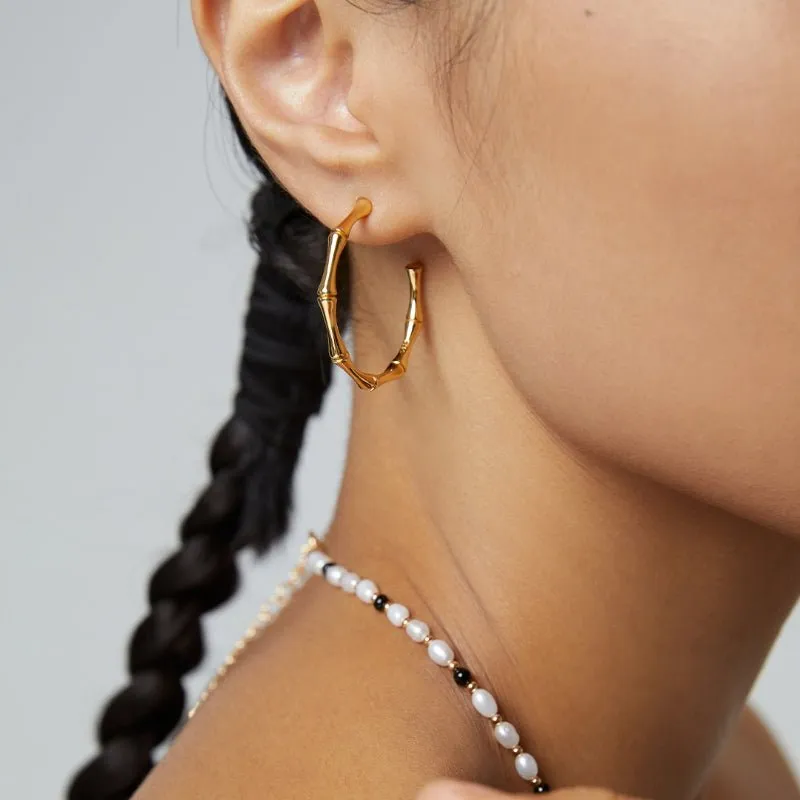 Bamboo Hoop Earrings-Sterling Silver