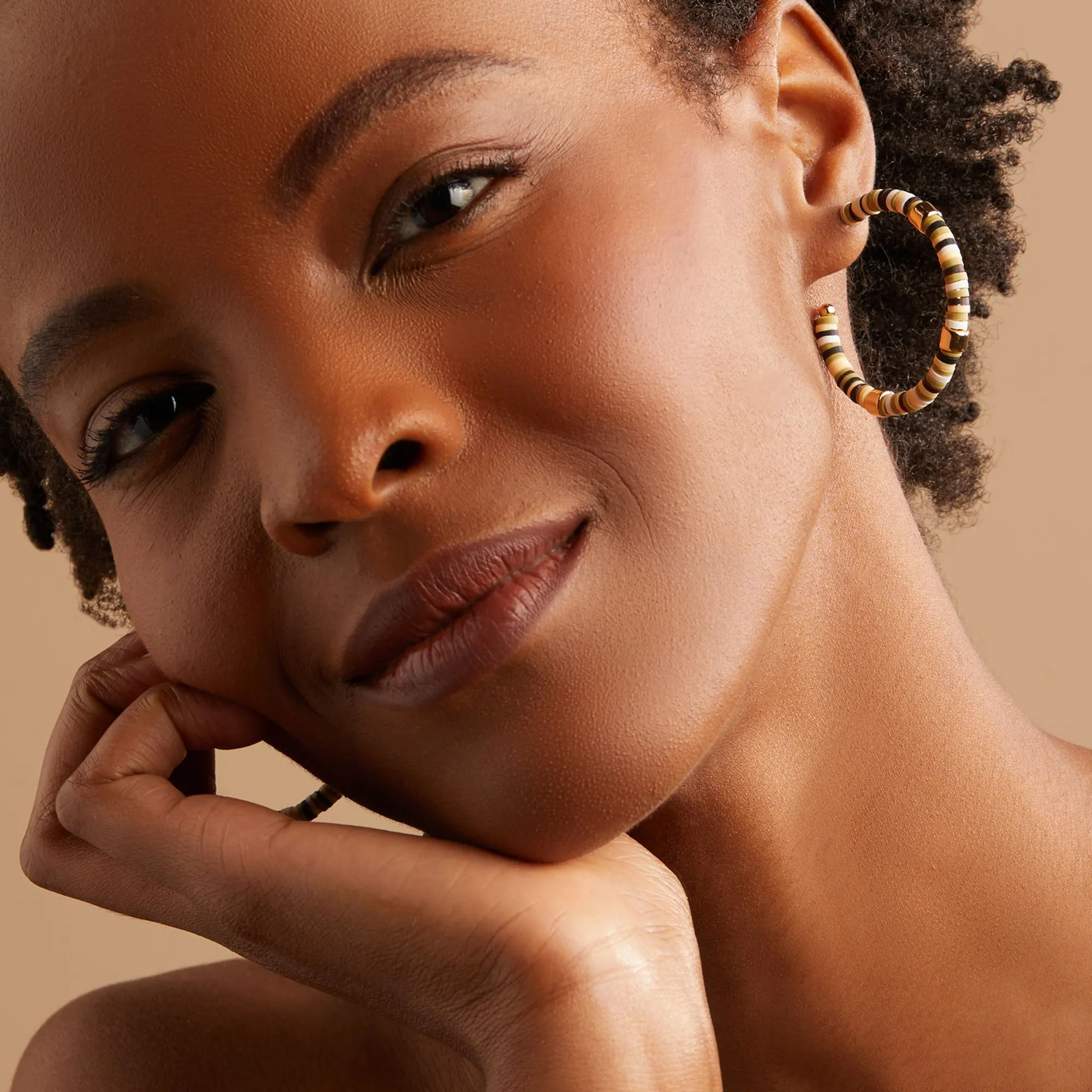 Beaded Hoop Earrings, Natural