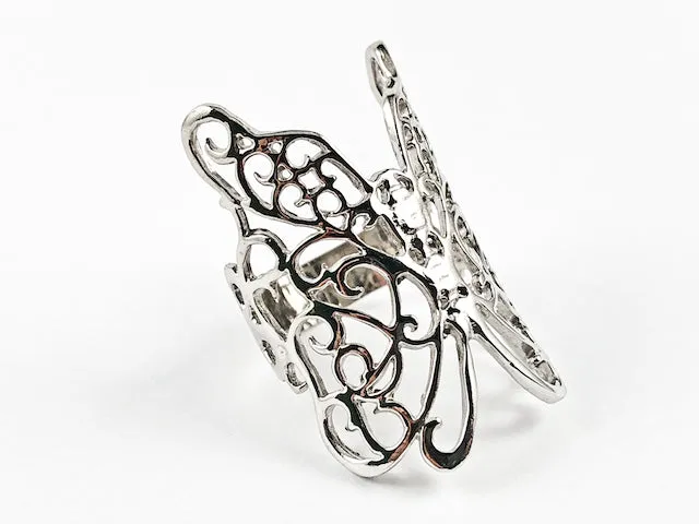 Beautiful Large Realistic Butterfly Design Shape Form Shiny Silver Ring