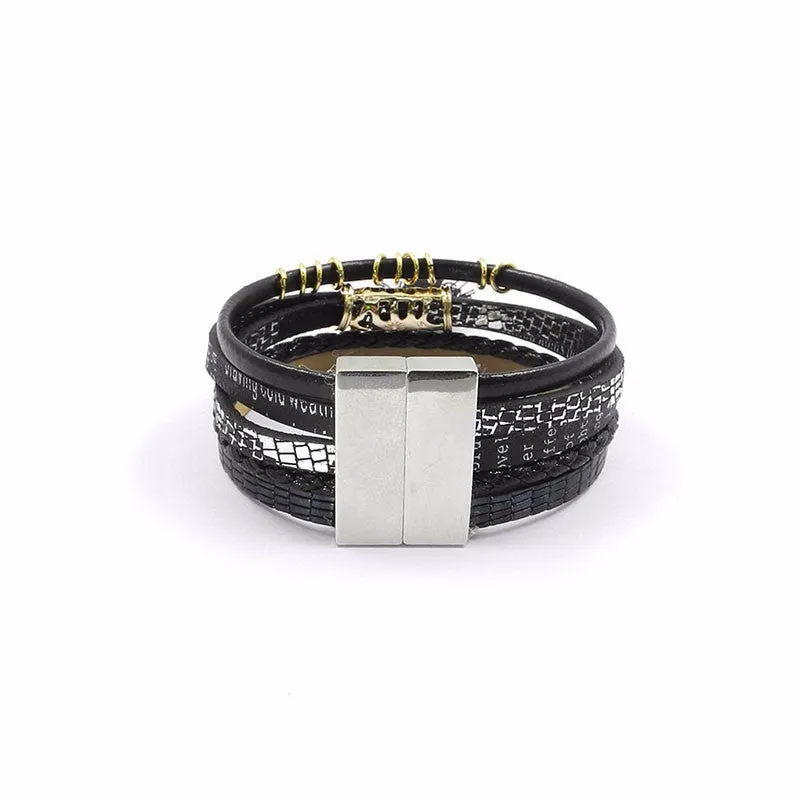 Black leather bracelet tassel charm bracelets magnet buckle Friendship bracelet Bohemian bracelets&bangles