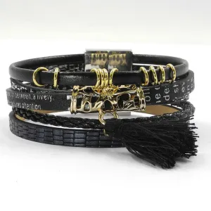 Black leather bracelet tassel charm bracelets magnet buckle Friendship bracelet Bohemian bracelets&bangles