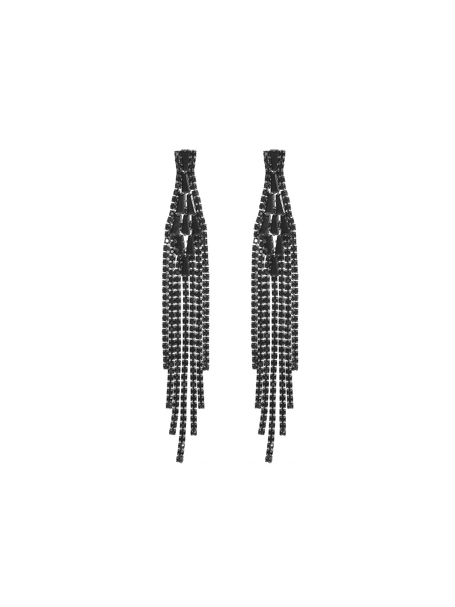 Black Long Tassel Diamond Earrings