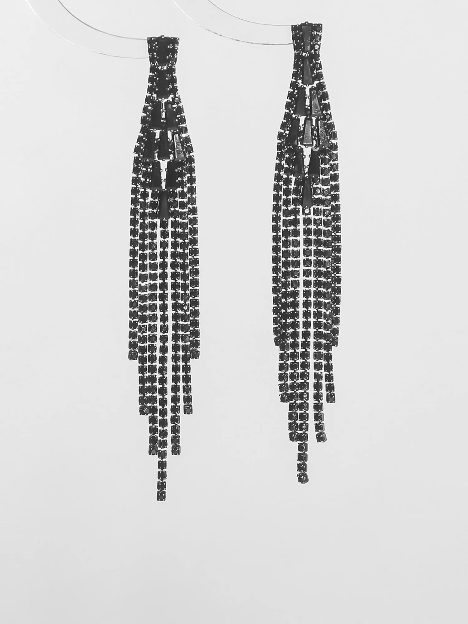 Black Long Tassel Diamond Earrings