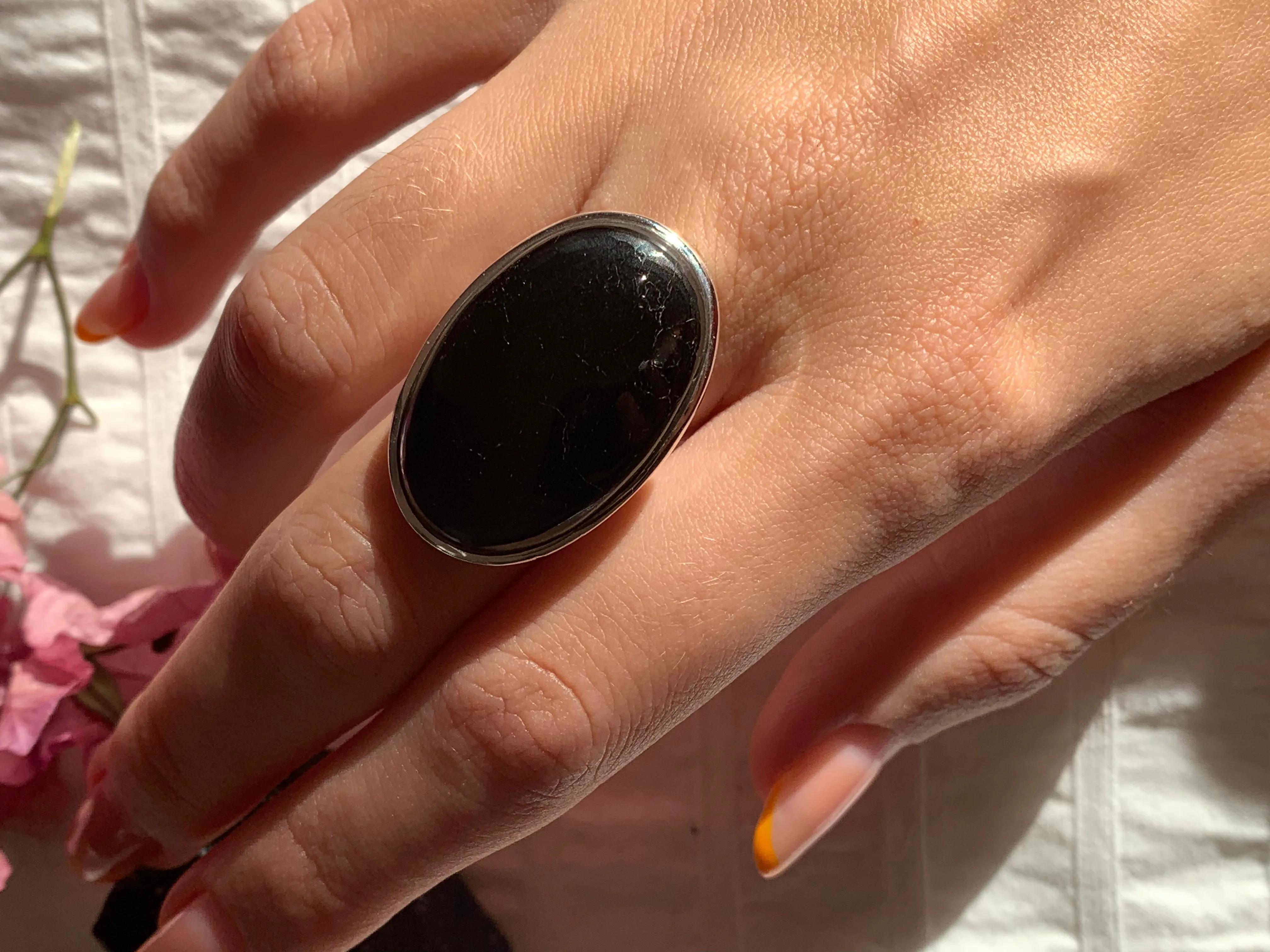 Black Tourmaline Naevia Ring - Large Oval (US 6.5 & 7)