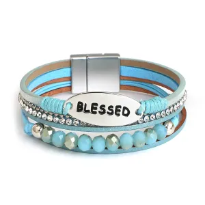 'Blessed' Charm Cuff Bracelet - blue