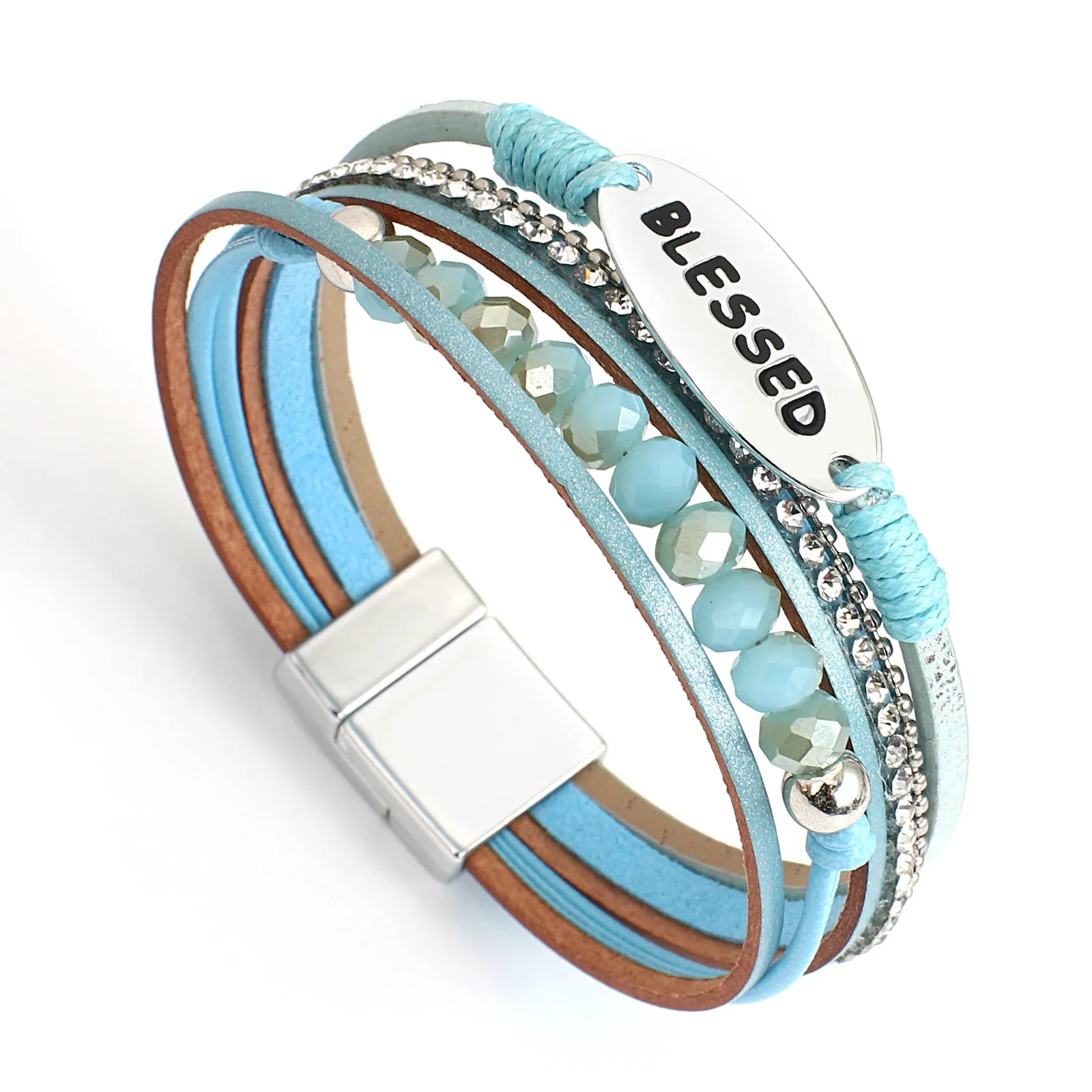 'Blessed' Charm Cuff Bracelet - blue