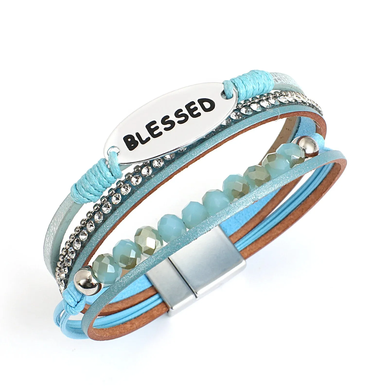 'Blessed' Charm Cuff Bracelet - blue