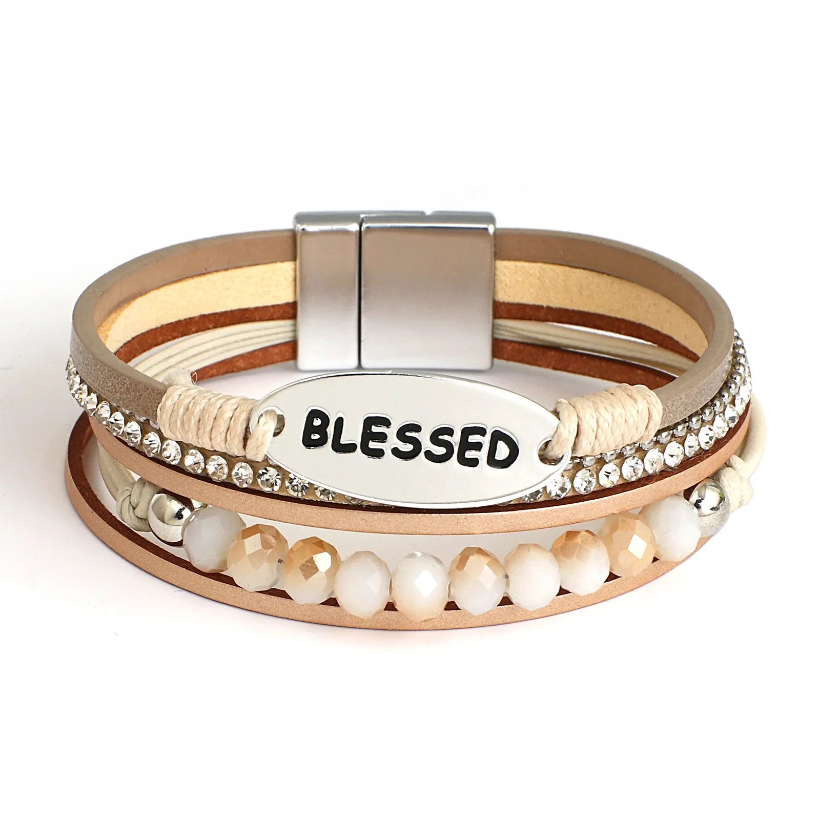 'Blessed' Charm Cuff Bracelet - khaki