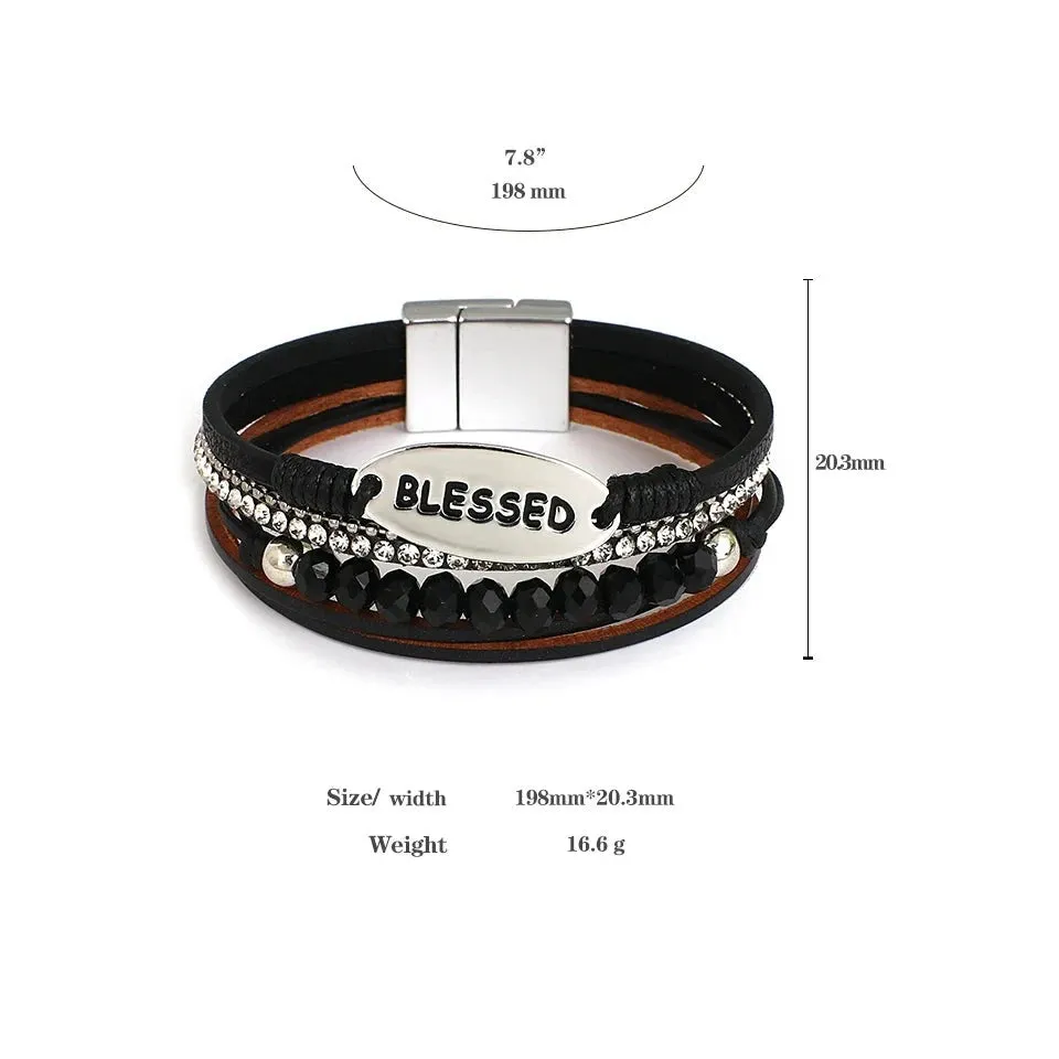 'Blessed' Charm Cuff Bracelet - pink