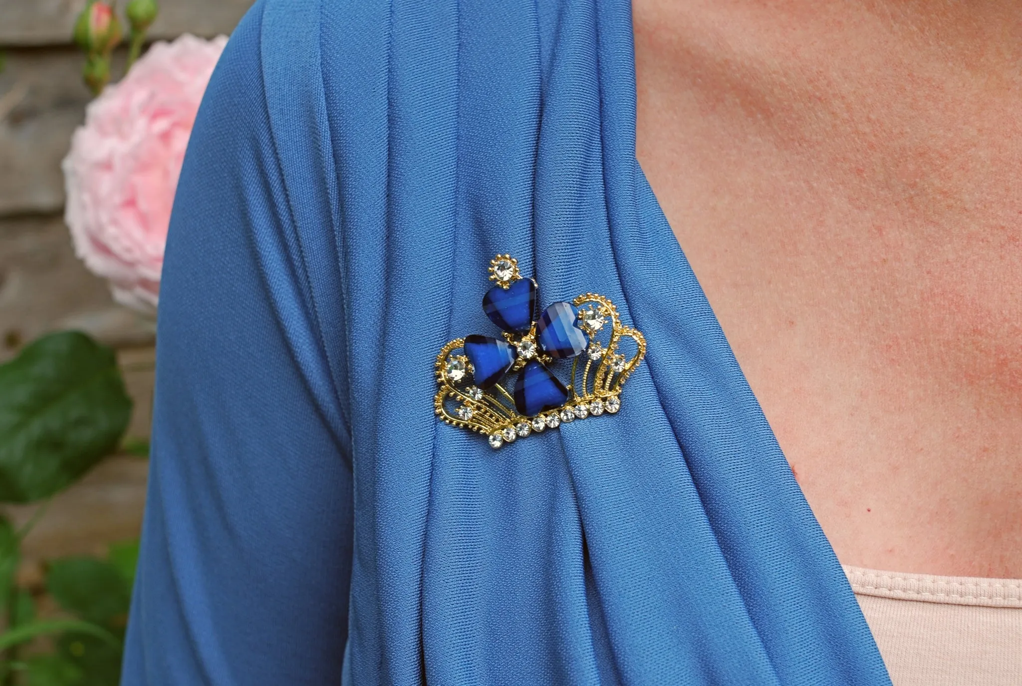 Blue Brooch with Rhinestone - As Seen with Gok