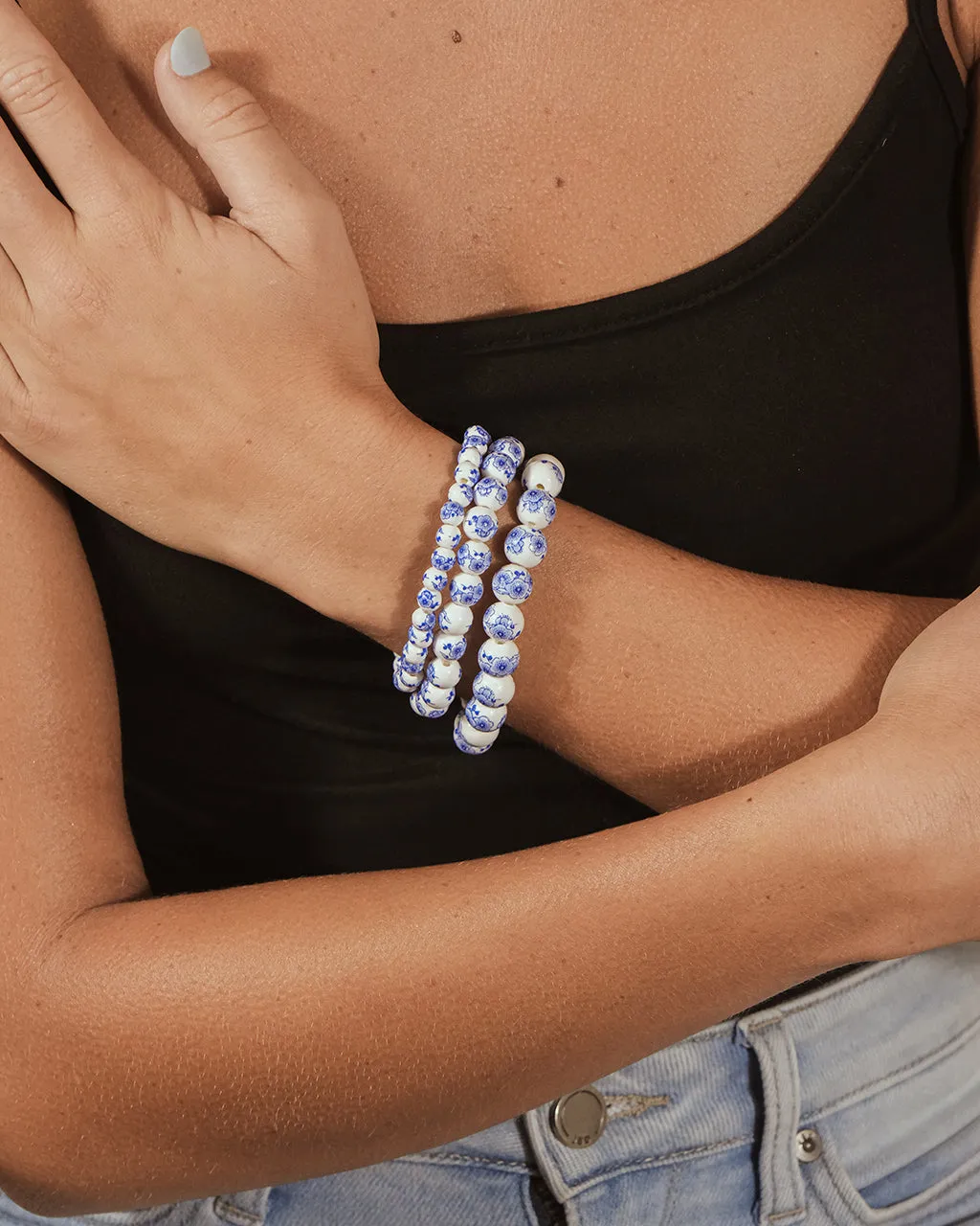 Blue Willow Stretch Bracelet Set of 3