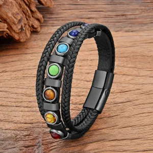 Bohemian Ethnic Chakra Bracelet Bangle Men Women Multi-Layer Braided Leather Jewelry