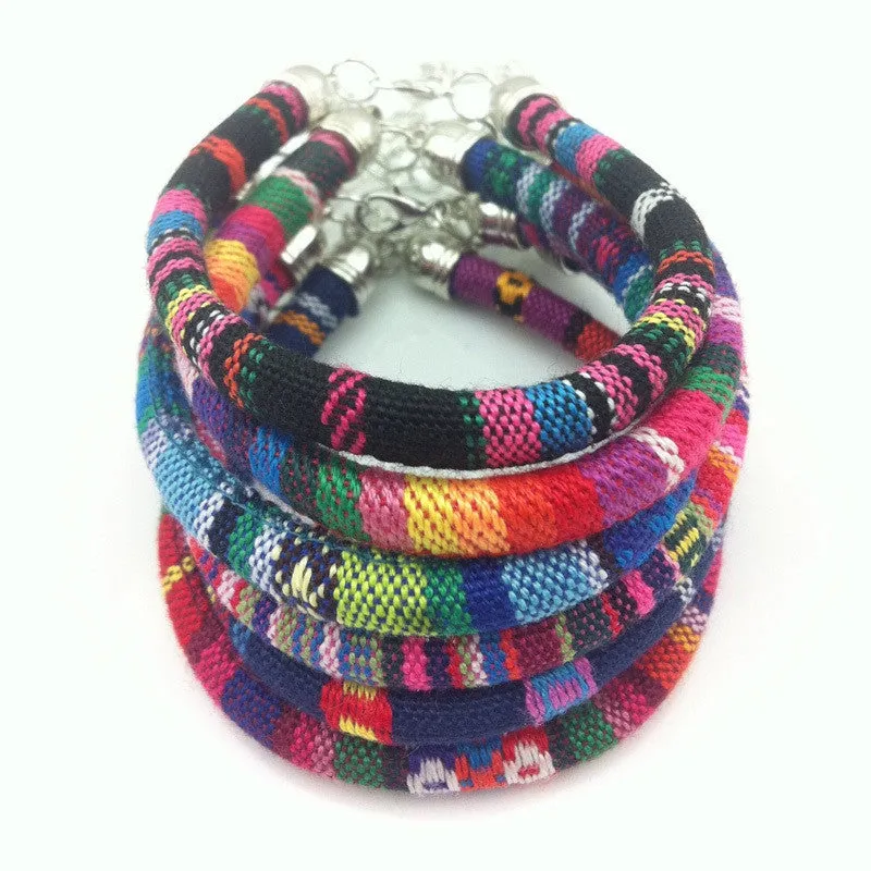 Bohemian Handmade Multicolor Knitted Ribbon Bracelets Bangles Ethnic Wrap pulseira feminina pulseras Bijoux Women Jewelry