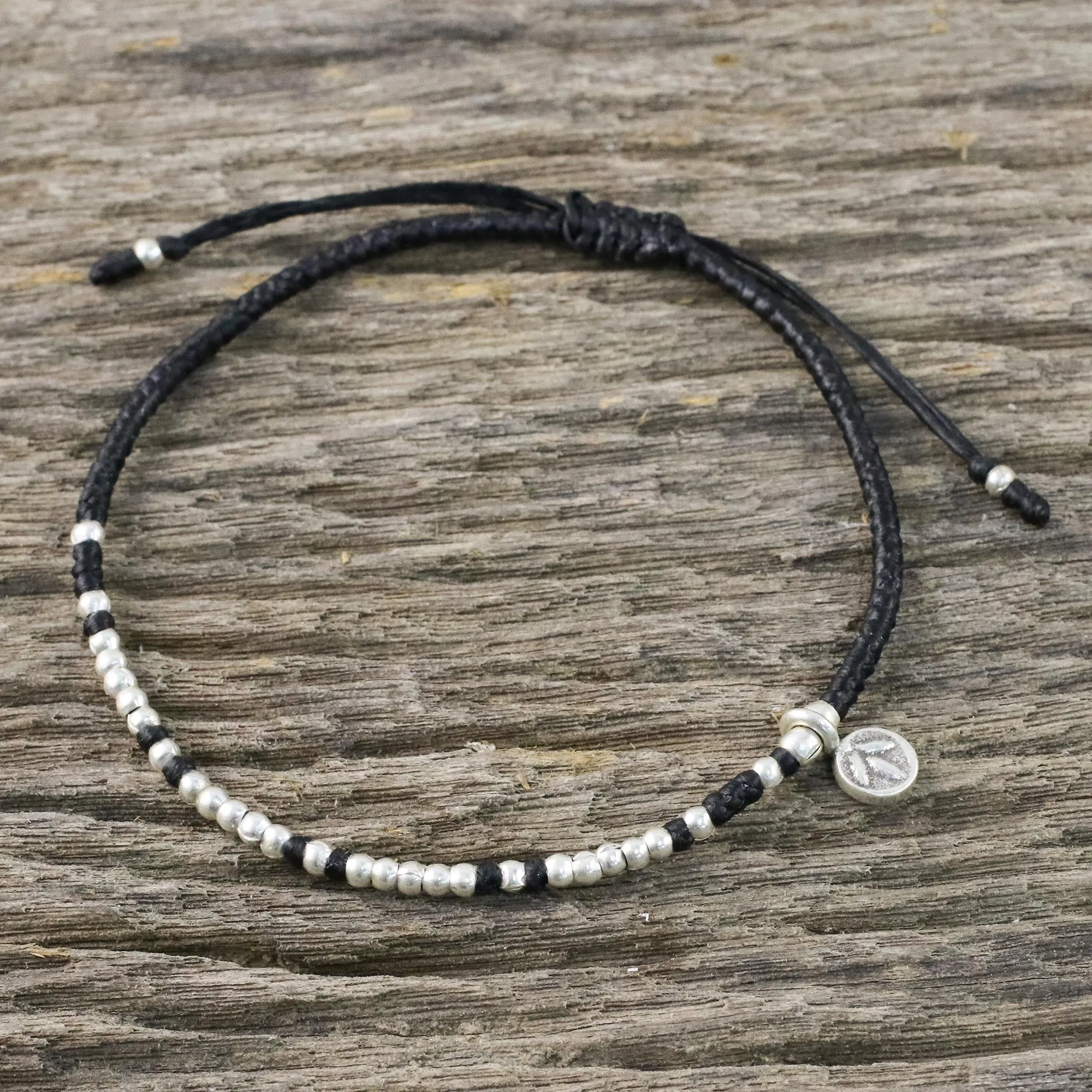 Bohemian Life in Black Bohemian Black Cord and 950 Silver Beaded Bracelet