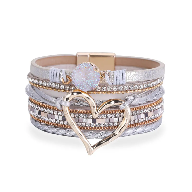 Bohemian Multilayer Bracelet Love Heart Open Bracelet