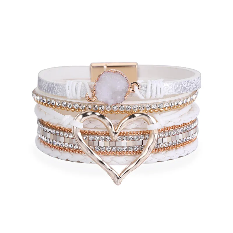 Bohemian Multilayer Bracelet Love Heart Open Bracelet