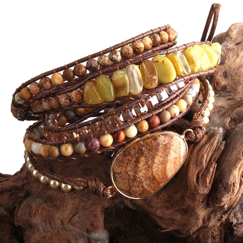 Bohemian Natural Stones Charm Bracelet- Semi precious