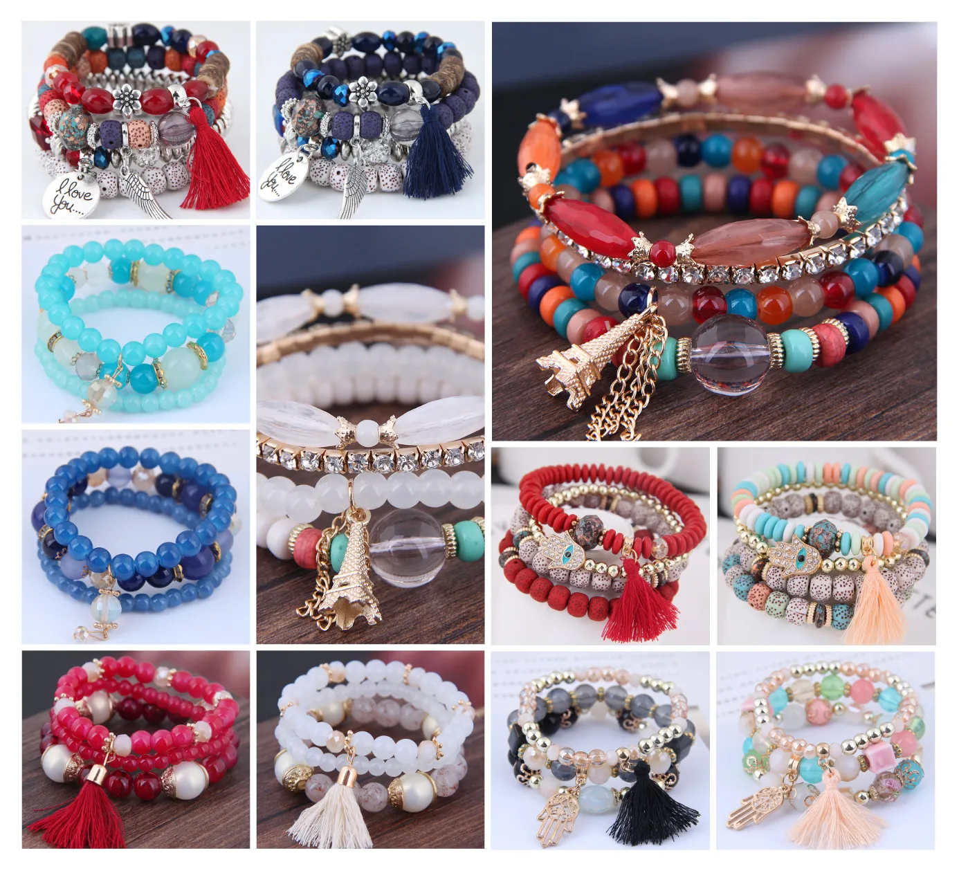 Bohemian spring and summer multi-layer stretch rope handmade beaded bracelet