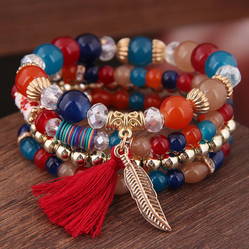 Bohemian spring and summer multi-layer stretch rope handmade beaded bracelet