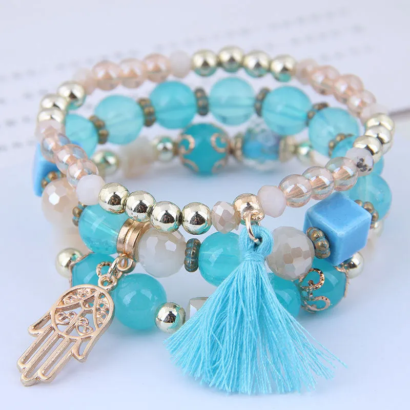 Bohemian spring and summer multi-layer stretch rope handmade beaded bracelet