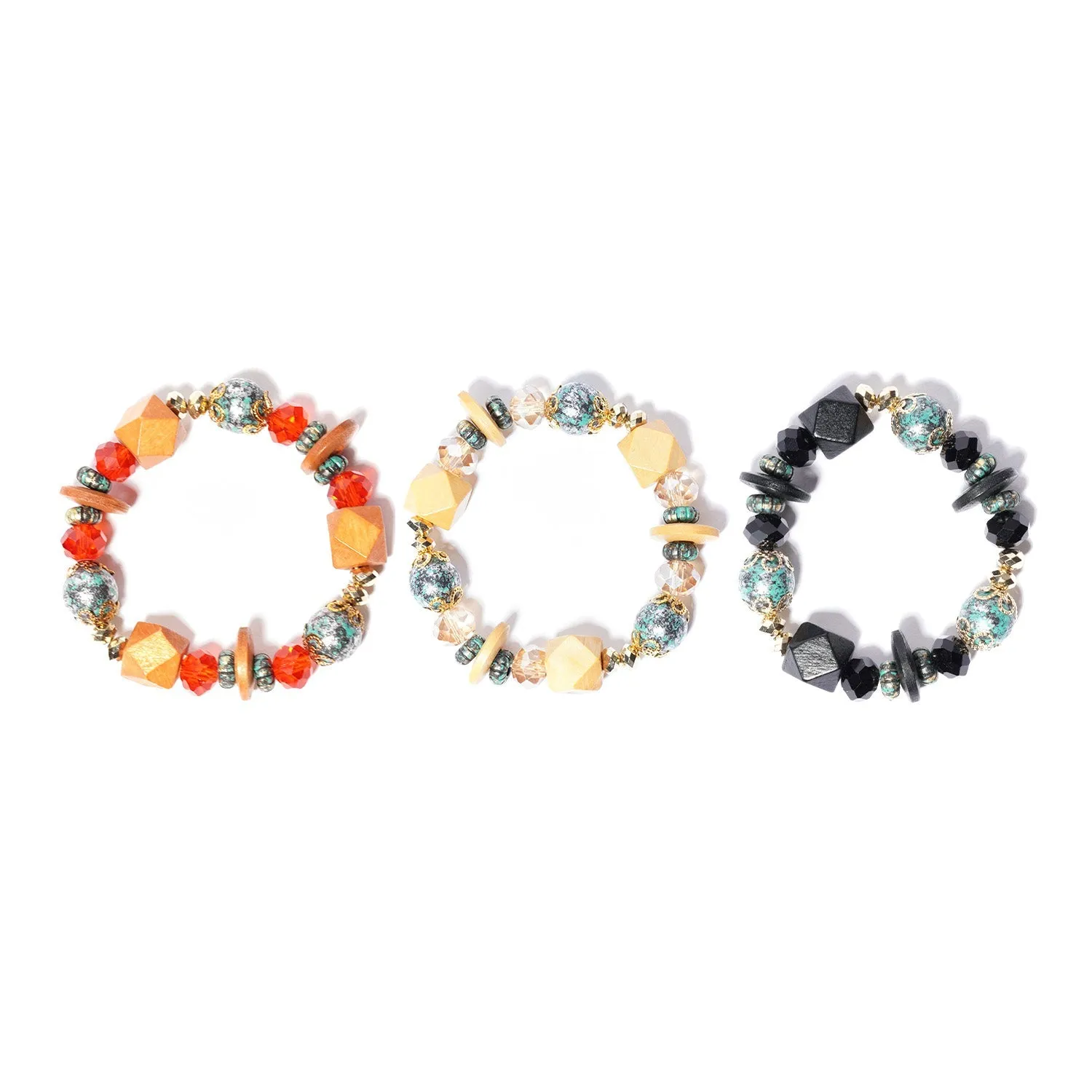 Bohemian Wood & Stone Beaded Stretch Bracelet