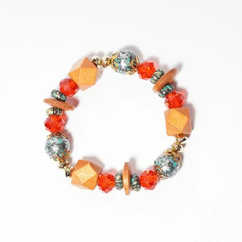 Bohemian Wood & Stone Beaded Stretch Bracelet