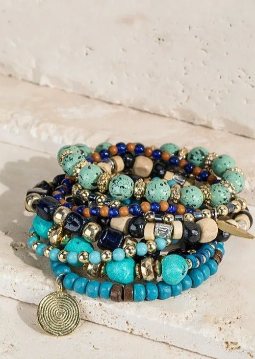 Boho Multi-strand Beaded Bracelet in Blue