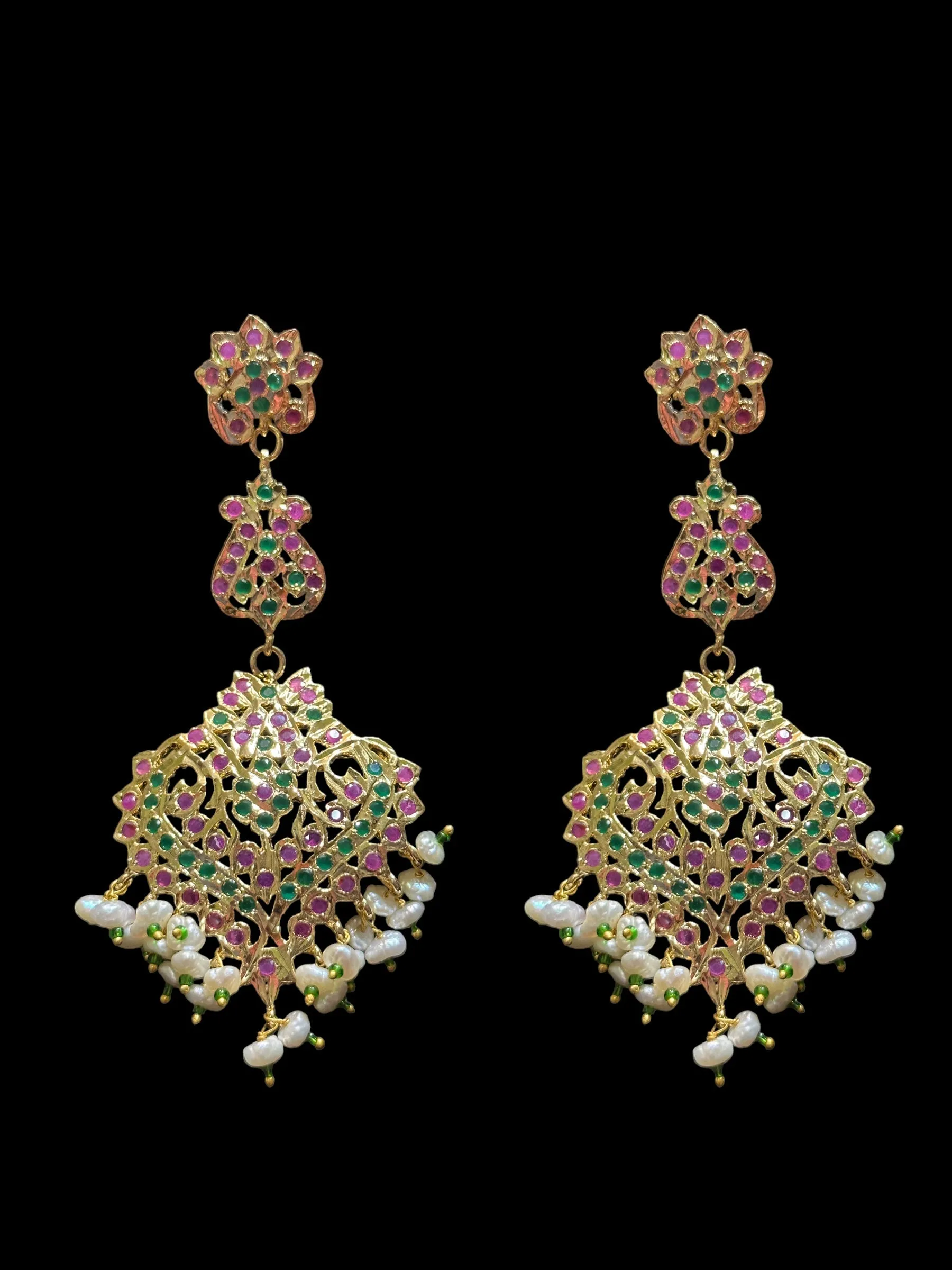 BR311 Kulsum bridal set in fresh water pearls with ruby emerald combination ( READY TO SHIP )