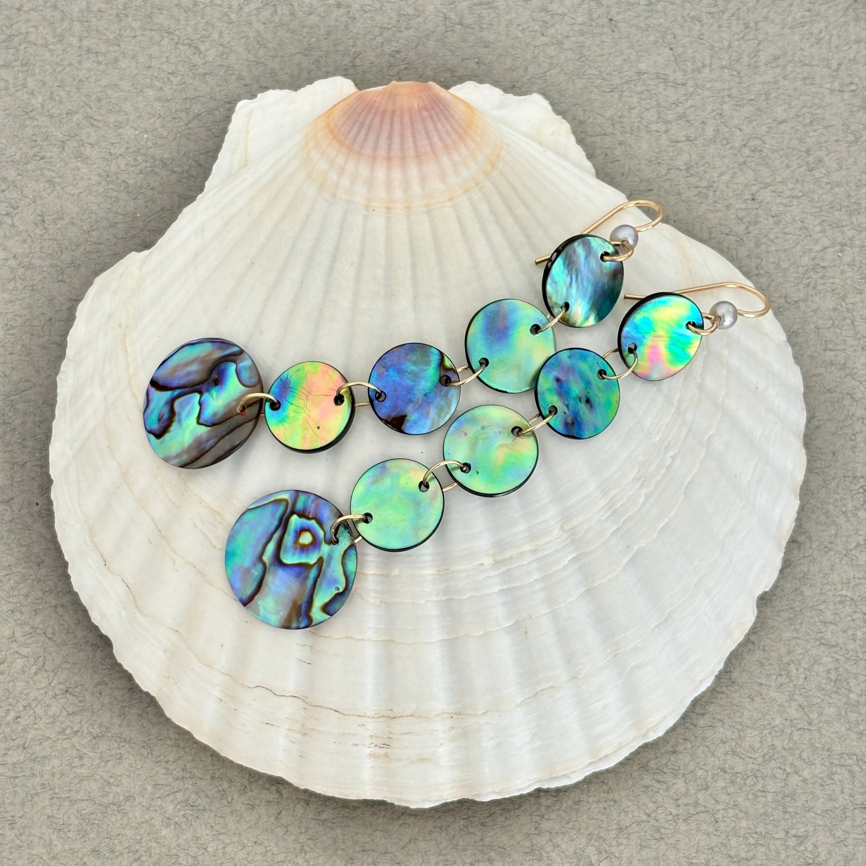 brilliant peacock flash abalone shell earrings