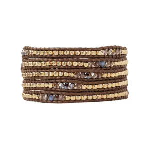 Bronze Mix Crystal Leather Wrap Bracelet