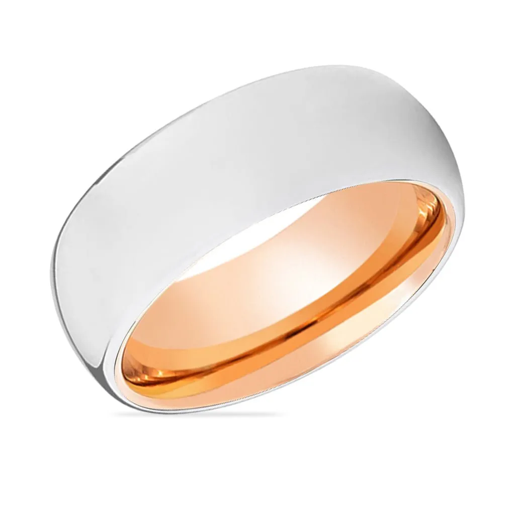 BRUNO | Rose Gold Ring, Silver Tungsten Ring, Shiny, Domed