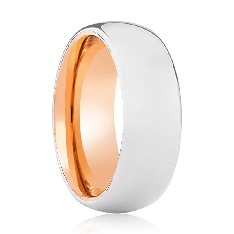 BRUNO | Rose Gold Ring, Silver Tungsten Ring, Shiny, Domed