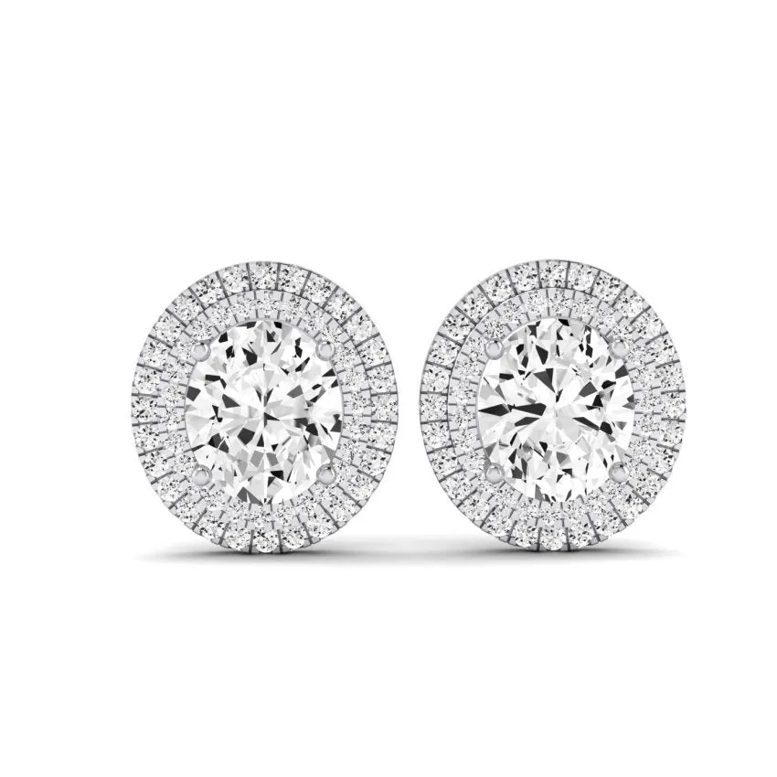 Cerise Oval Cut Lab Diamond Halo Stud Earrings