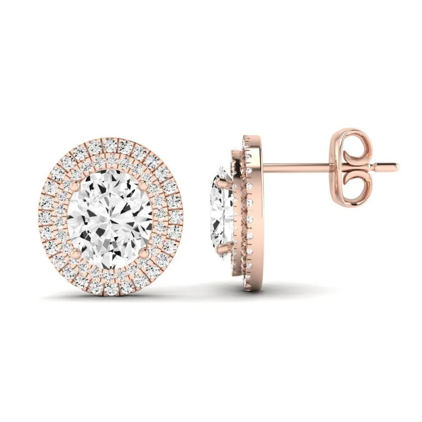 Cerise Oval Cut Lab Diamond Halo Stud Earrings