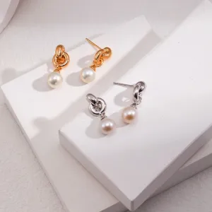 Chain Cultured Pearl Stud Earrings 18k Gold