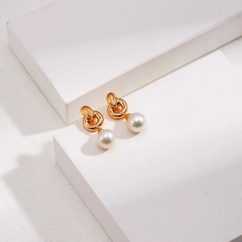 Chain Cultured Pearl Stud Earrings 18k Gold