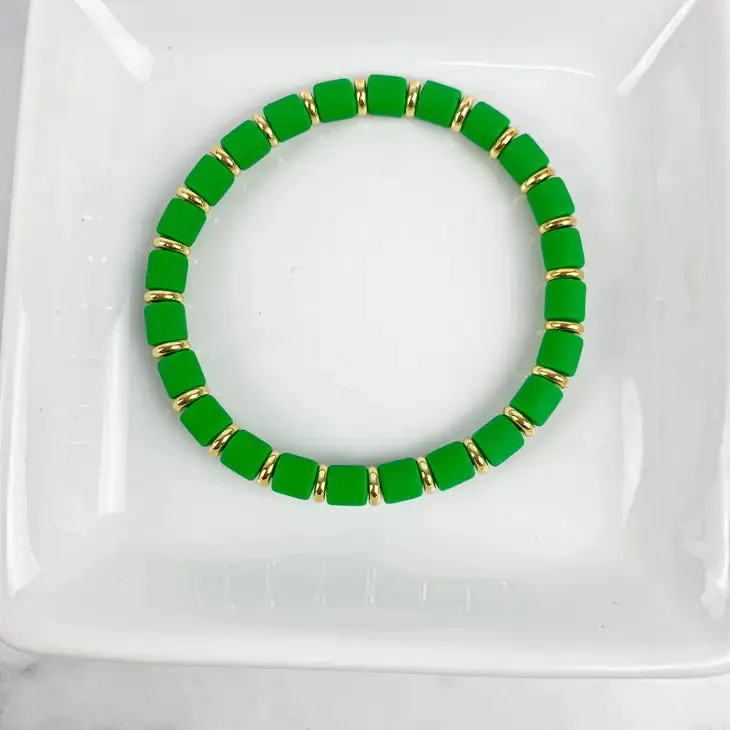 Clay Tube Bracelet with Disc 6mm Kelly Green