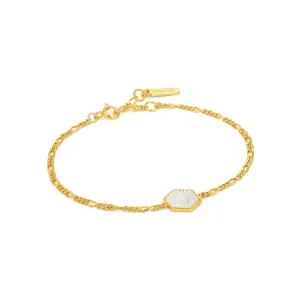 Compass Emblem Gold Figaro Chain Bracelet