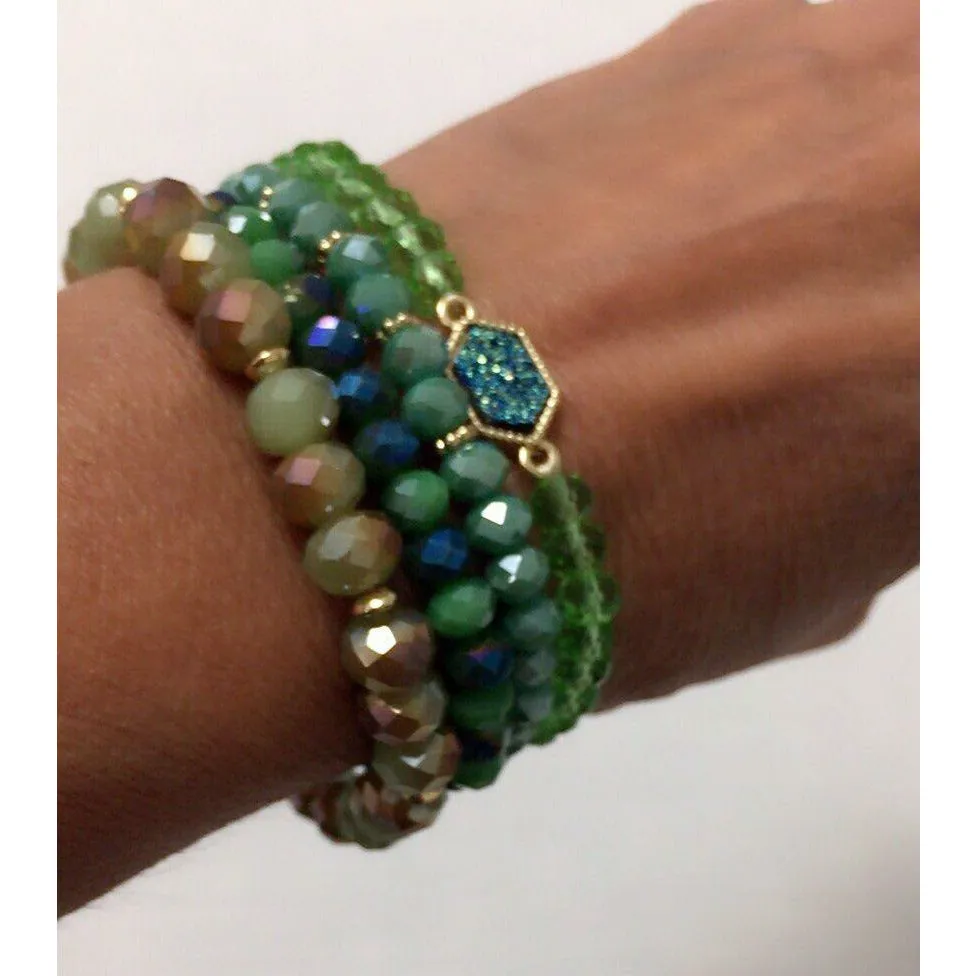 Crystal Druzy Stacked Beaded Bracelet