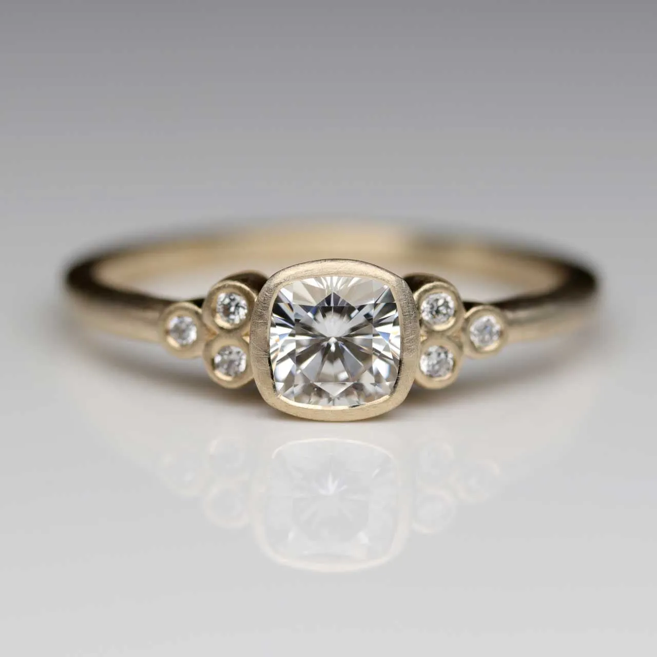 Cushion Cut Openwork Seven Stone Cluster Engagement Ring