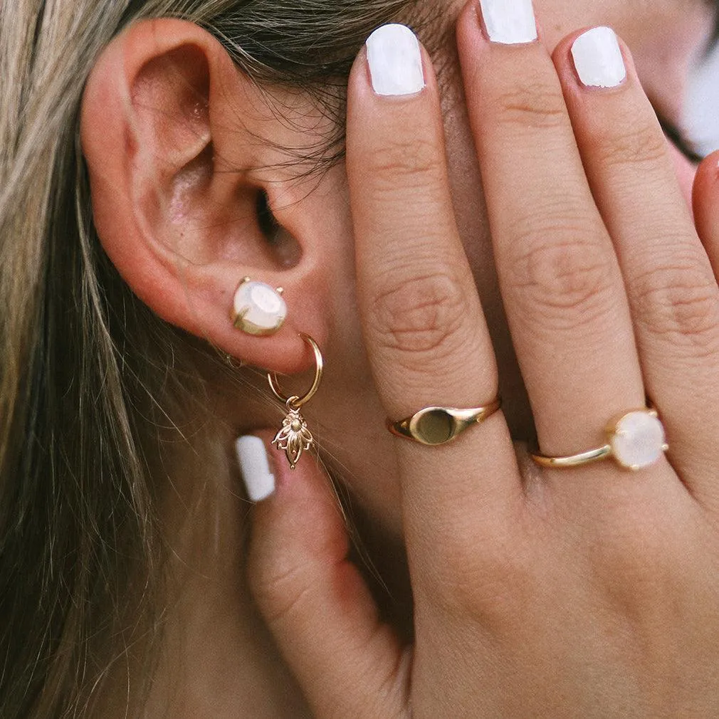 Dainty Lotus Hoop Gold Earrings