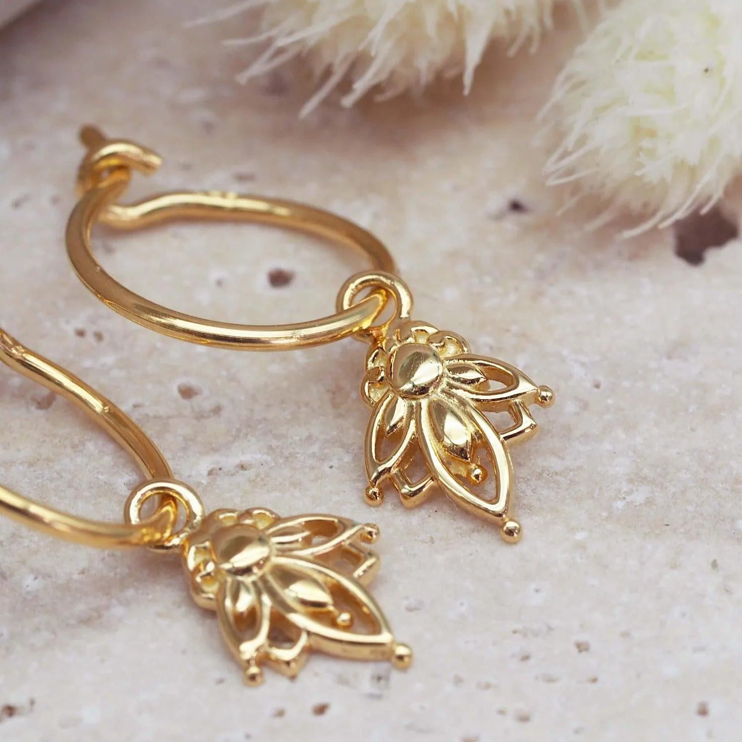 Dainty Lotus Hoop Gold Earrings