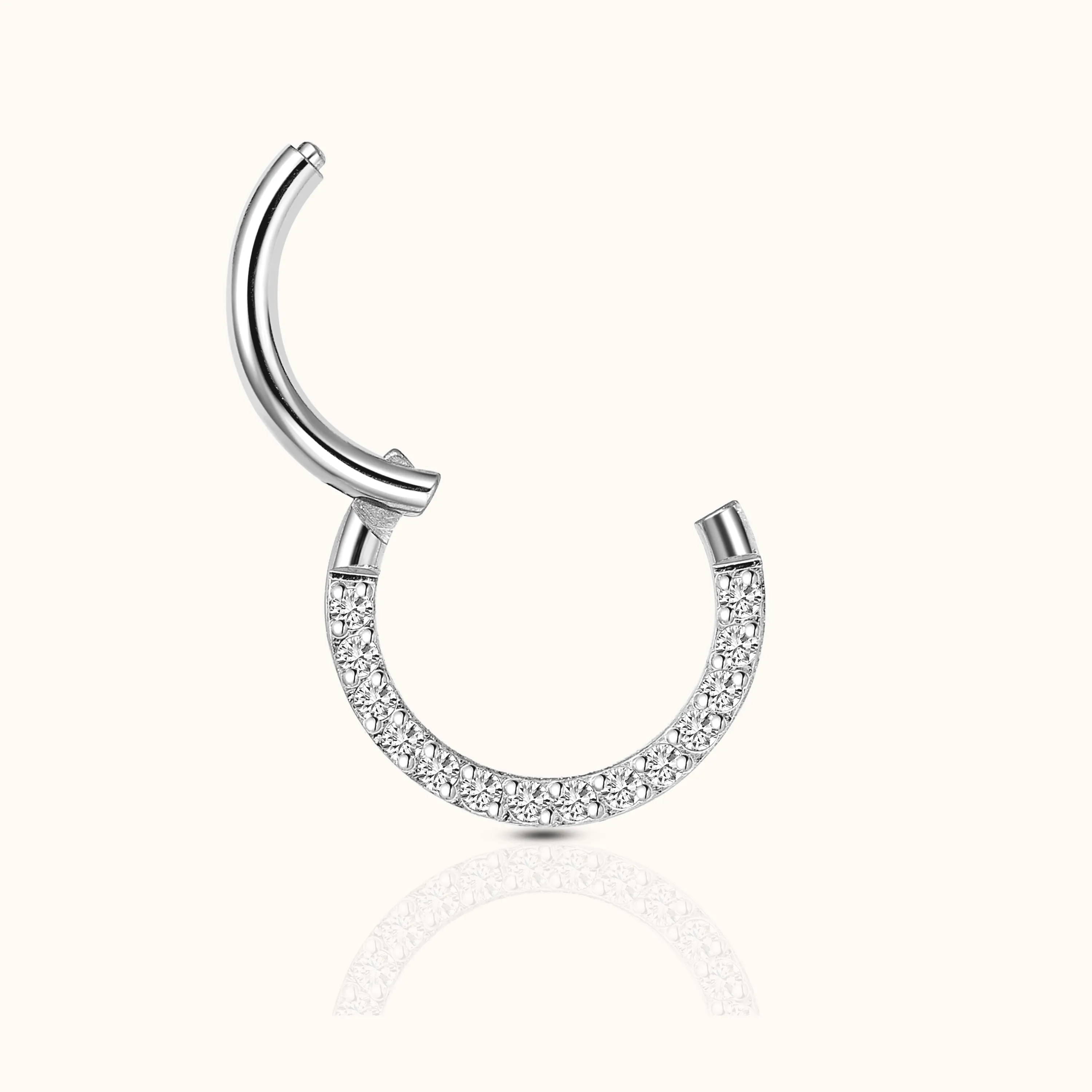 Daith CZ Clicker Titanium Hinged Hoop Earring