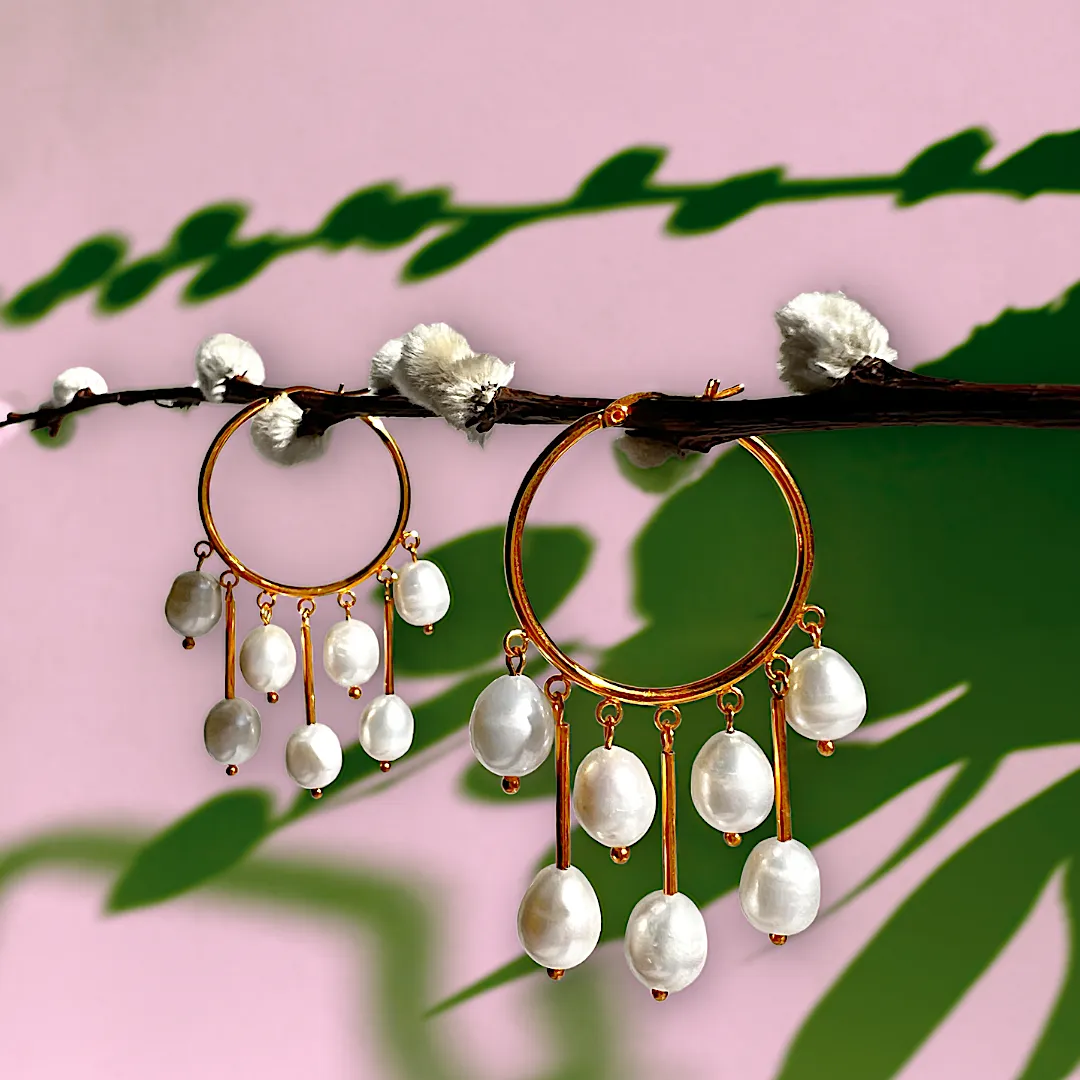 Daniela Dangle Hoop Pearl Earrings