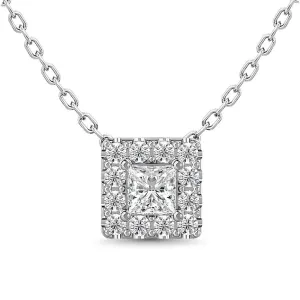 Diamond 1/4 ct tw Round and Princess Halo Pendant  in 14K White Gold