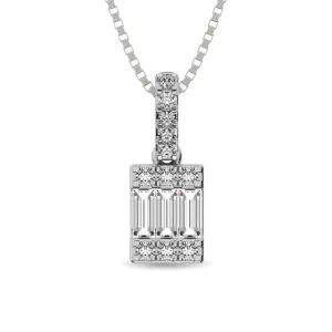 Diamond 1/6 Ct.Tw. Round and Baguette Fashion Pendant in 14K White Gold