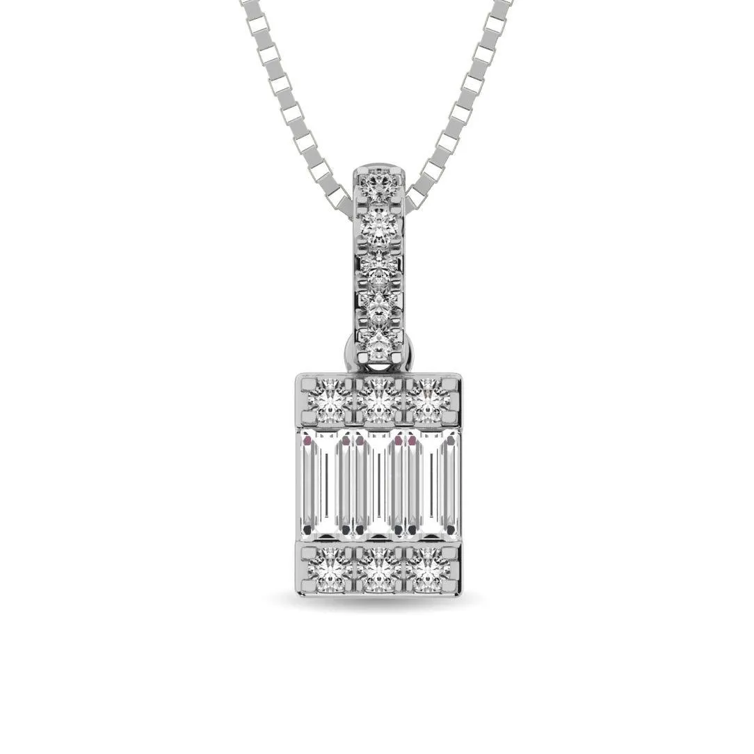 Diamond 1/6 Ct.Tw. Round and Baguette Fashion Pendant in 14K White Gold