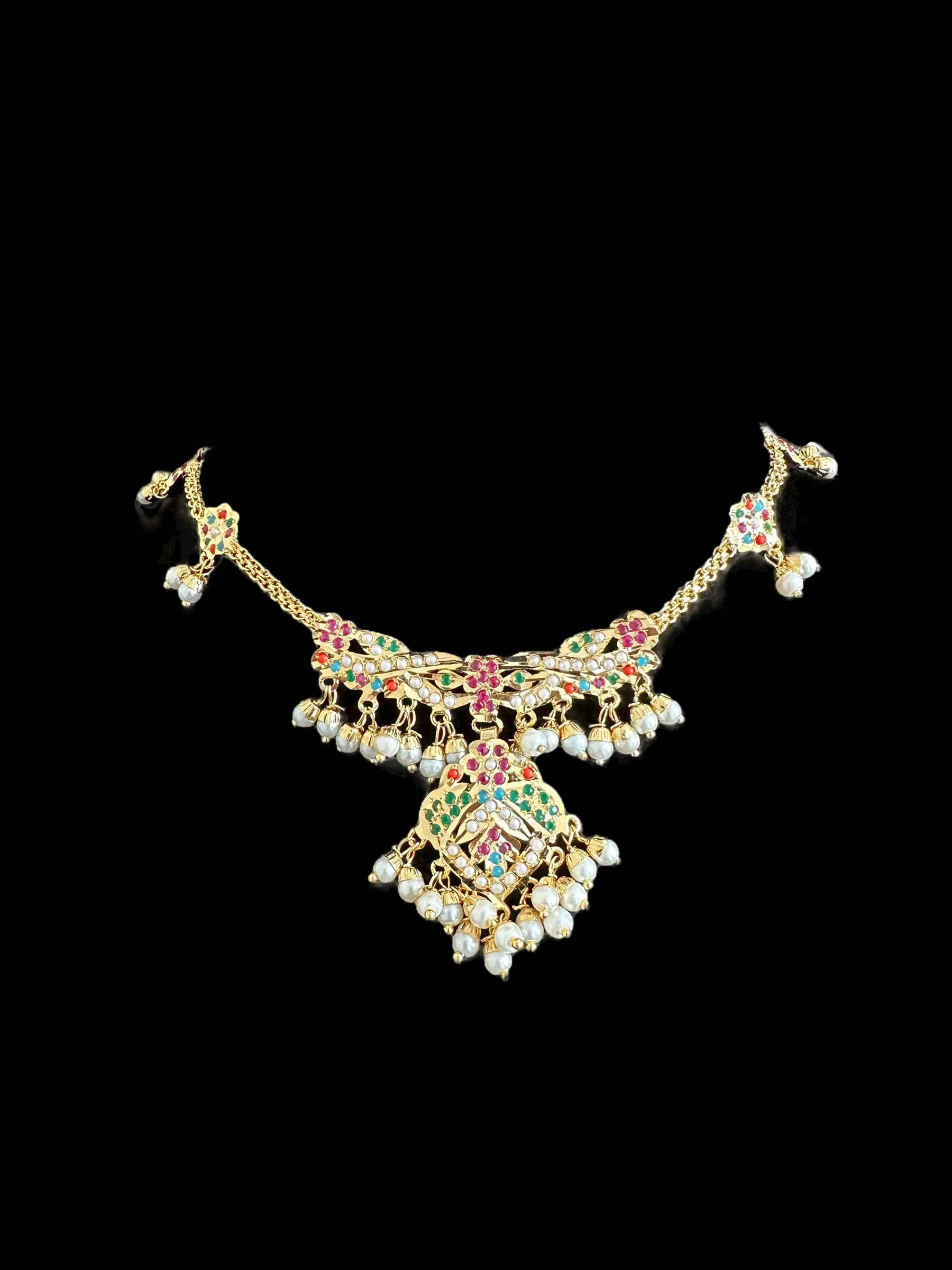 DNS127 jadau necklace in navratan  ( SHIPS IN 4 WEEKS  )