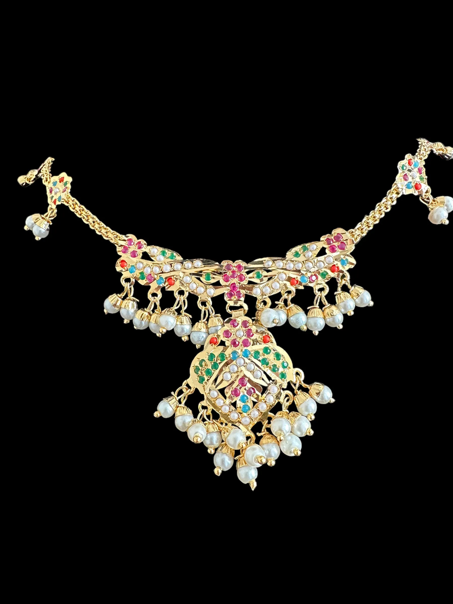 DNS127 jadau necklace in navratan  ( SHIPS IN 4 WEEKS  )